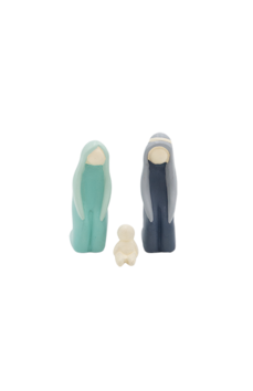 Aardewerk kerstgroep, turquoise grijs wit